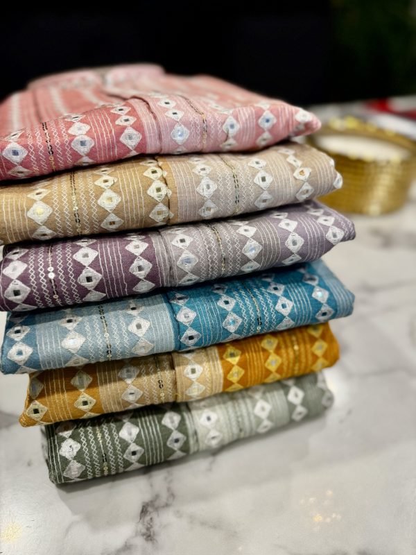 Mens Jacquard Silk Sequence Work Kurta with White Pajama - 2Pc