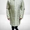 Mens Jacquard Silk Sequence Work Kurta with White Pajama - 2Pc
