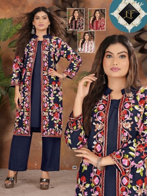 Kashmiri Embroidery Front Open Suit - 3Pc - Shrug, Inner and Pants