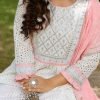Cotton Chikan Nyra Cut Suit with Pant & Pink Dupatta - 3Pc - White