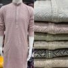 Mens Chikankari Sequence Work Kurta with White Pajama - 2Pc