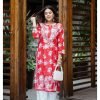 Mulmul Cotton Red Chikankari White Embroidery Kurti - Plus Size
