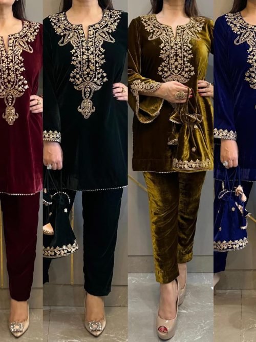 9666366c-1b05-4bc4-9b8a-26aad94e8c6b Viscouse Velvet Cord Set - Shirt With Pants - 2Pc - Only Golden Color - Final Sale