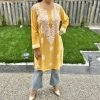 Modal Chikankari Mid Lenght Kurti with White Embroidery - Multiple Colors