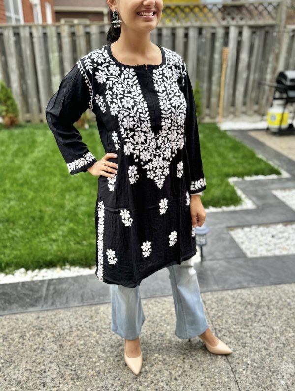 Modal Chikankari Mid Lenght Kurti with White Embroidery - Multiple Colors