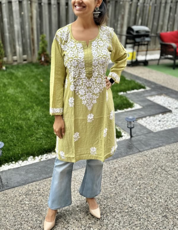 Modal Chikankari Mid Lenght Kurti with White Embroidery - Multiple Colors