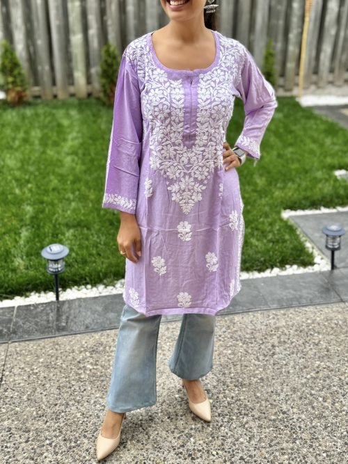Modal Chikankari Mid Lenght Kurti with White Embroidery - Multiple Colors