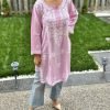 Modal Chikankari Mid Lenght Kurti with White Embroidery - Multiple Colors