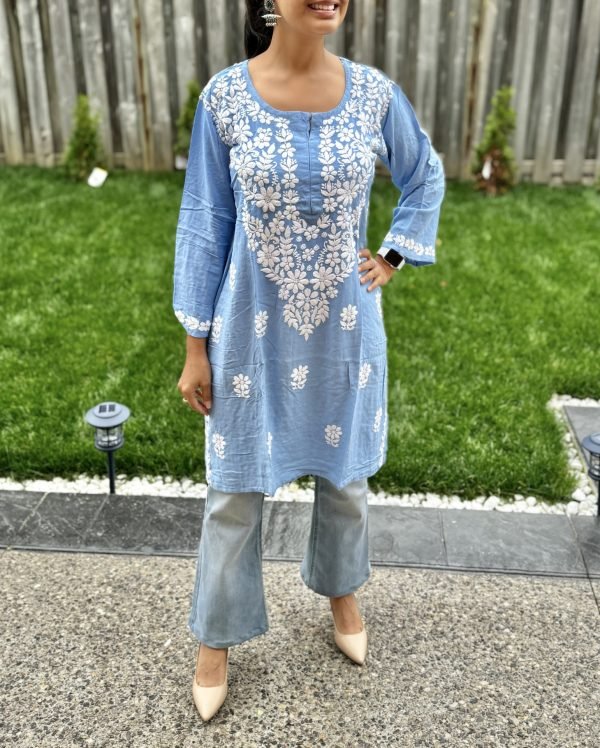 Modal Chikankari Mid Lenght Kurti with White Embroidery - Multiple Colors