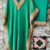 Pure Tissue Silk Kaftaan - 2Pc - Green, Hot Pink, Yellow