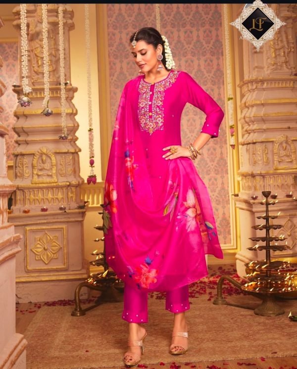 Modal Viscouse Casual Suit with Embroidery - 3Pc