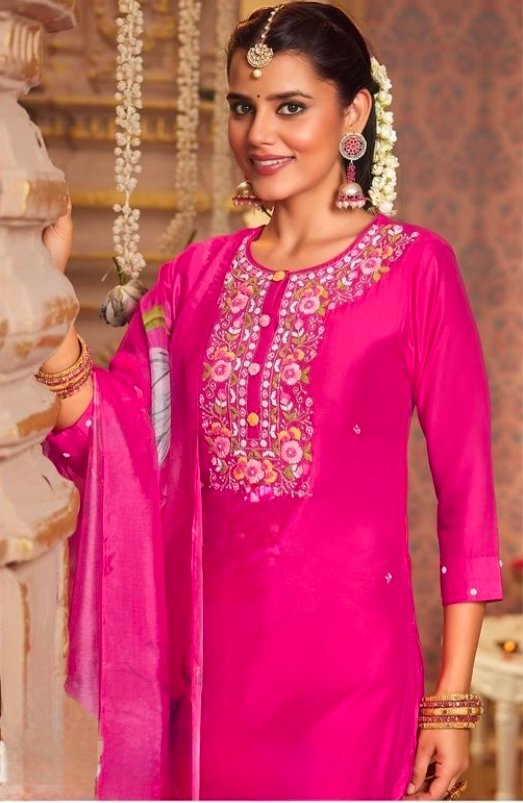 Modal Viscouse Casual Suit with Embroidery - 3Pc