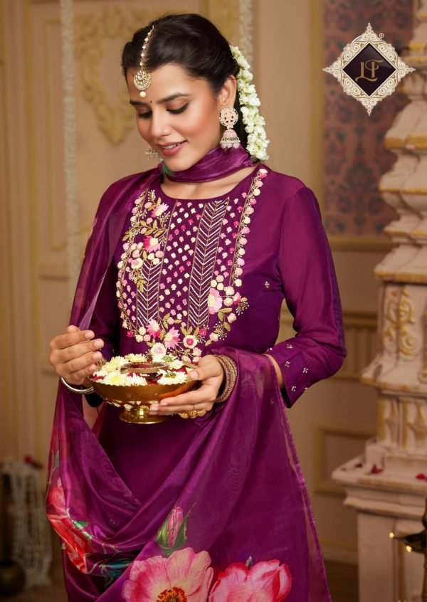 Modal Viscouse Casual Suit with Embroidery - 3Pc