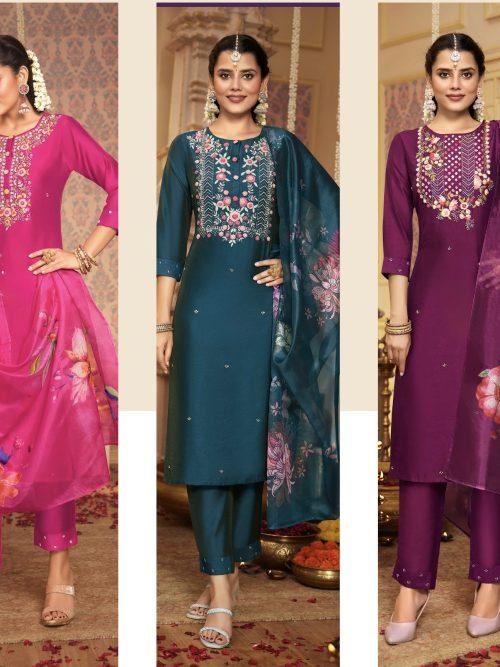 Modal Viscouse Casual Suit with Embroidery - 3Pc