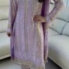 Georgette 3Pc Straight Suit - Kurti, Gharara & Dupatta - Lilac