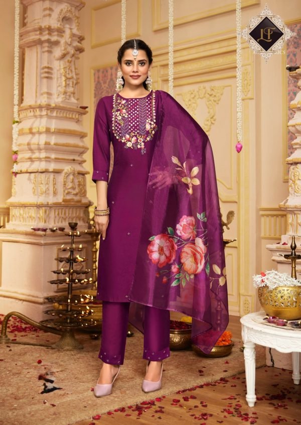 Modal Viscouse Casual Suit with Embroidery - 3Pc