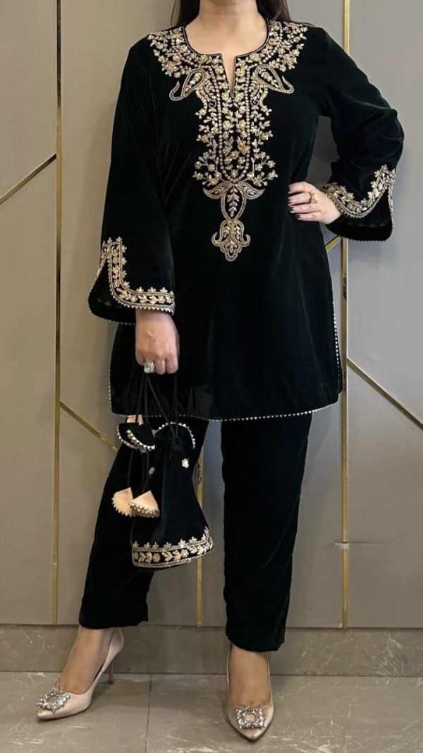 Viscouse Velvet Cord Set - Shirt With Pants - 2Pc - Only Golden Color - Final Sale