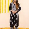 Malmal Kurta and Plazo Sets - 2Pc - Black & White - Chikankari Hand embroidered