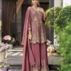 Chinnon Shimmer Zari Silk - 3Pc Full Suit - Mustard, Tea Pink, Green