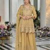 Chinnon Shimmer Zari Silk - 3Pc Full Suit - Mustard, Tea Pink, Green