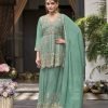 Chinnon Shimmer Zari Silk - 3Pc Full Suit - Mustard, Tea Pink, Green