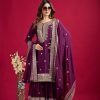 Georgette 3Pc Gharara Suit - Kurti, Gharara & Dupatta - 4 Colors Black, Plum, Hot Pink, White