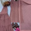 Faux Georgette 3Pc Gharara Suit - Kurti, Gharara & Dupatta - Tea Pink
