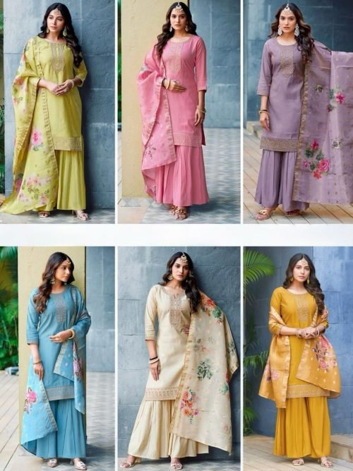 Mysore Silk Gharara Suits - 3Pc - Pastel Colors