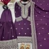 Georgette 3Pc Gharara Suit - Kurti, Gharara & Dupatta - 4 Colors Black, Plum, Hot Pink, White