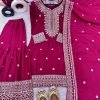 Georgette 3Pc Gharara Suit - Kurti, Gharara & Dupatta - 4 Colors Black, Plum, Hot Pink, White