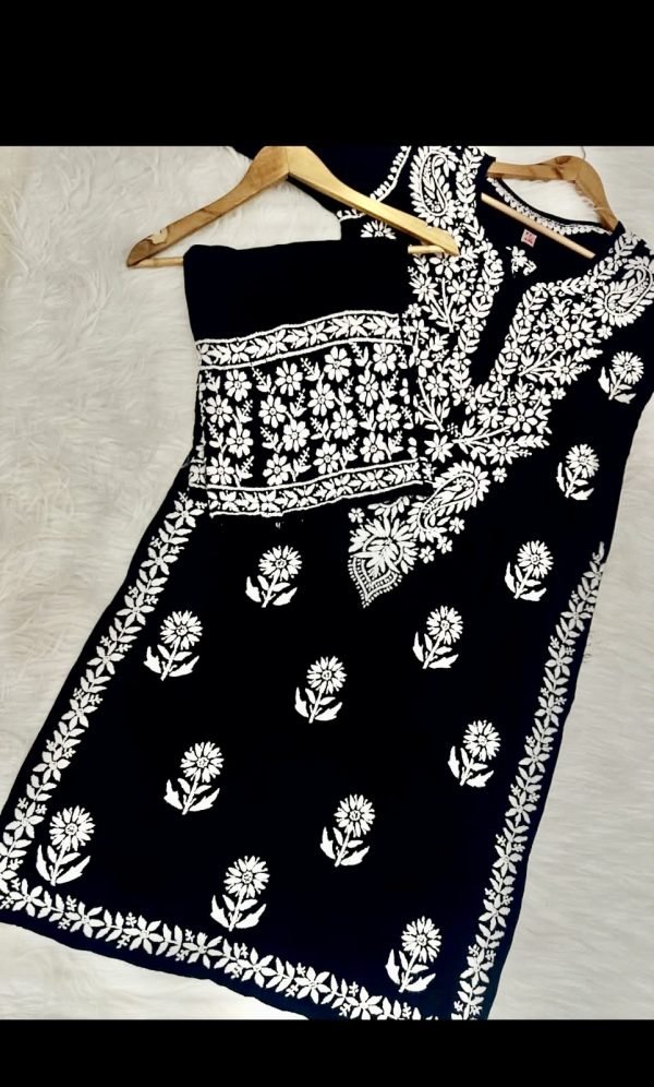 Malmal Kurta and Plazo Sets - 2Pc - Black & White - Chikankari Hand embroidered