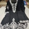 Malmal Kurta and Plazo Sets - 2Pc White Ari Work Embroidery on Black