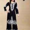 Malmal Kurta and Plazo Sets - 2Pc White Ari Work Embroidery on Black