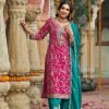 Chinnon Shimmer Zari Silk - 3Pc Full Suit - Pink, Ferozi, Purple