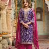Chinnon Shimmer Zari Silk - 3Pc Full Suit - Pink, Ferozi, Purple