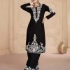 Malmal Kurta and Plazo Sets - 2Pc White Ari Work Embroidery on Black