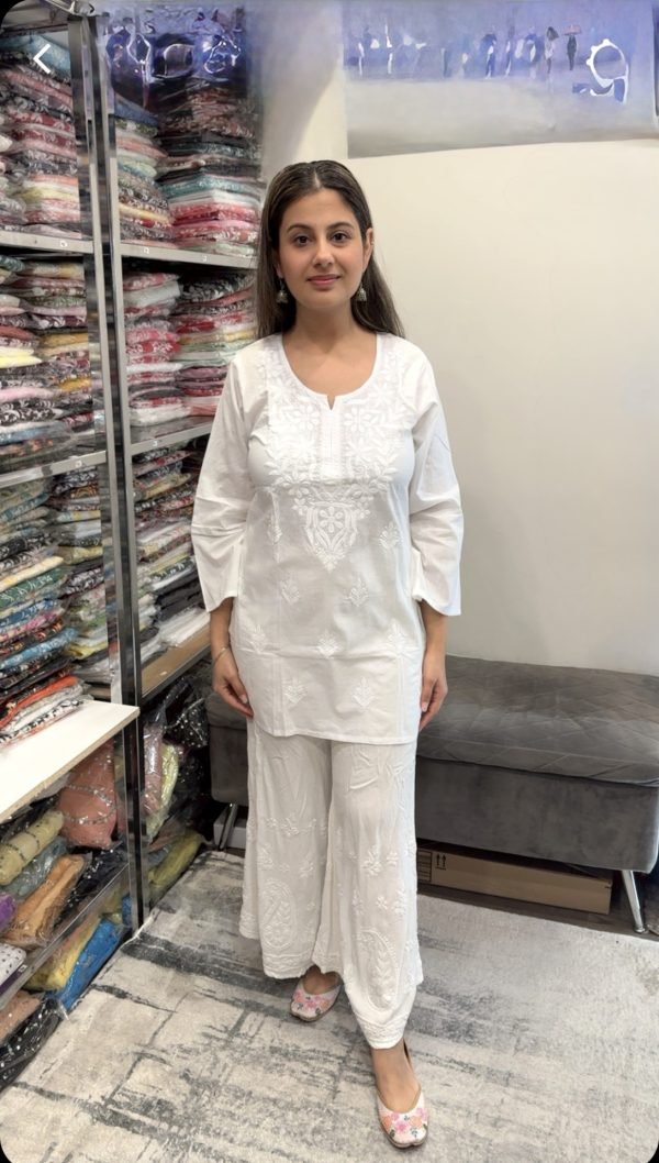 IMG_5584 Cotton Short Chikankari Kurti - White (Holi Special)