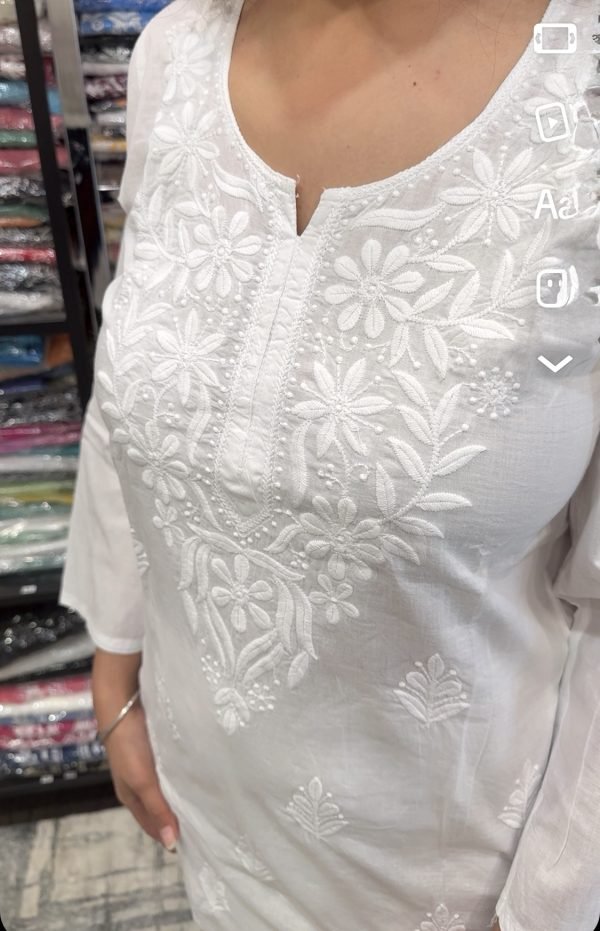 Screenshot Cotton Short Chikankari Kurti - White (Holi Special)