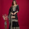 Georgette 3Pc Gharara Suit - Kurti, Gharara & Dupatta - 4 Colors Black, Plum, Hot Pink, White