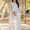 Faux Georgette Chikan work Anarkali Suit - 3 Pc - White