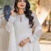 Faux Georgette Chikan work Anarkali Suit - 3 Pc - White
