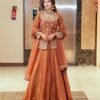 Simmer Soft Silk - Kurti, Lehnga & Dupatta - 3Pc - Rust and Pink