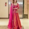 Simmer Soft Silk - Kurti, Lehnga & Dupatta - 3Pc - Rust and Pink