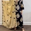 Kashmiri Embroidery Band Neck Suits - 3Pc - Black Golden
