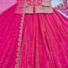 Simmer Soft Silk - Kurti, Lehnga & Dupatta - 3Pc - Rust and Pink