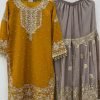 Faux Georgette - 3Pc Gharara Suit - Kurti, Gharara & Dupatta - 3 Colors - Plus Size 46 48 50
