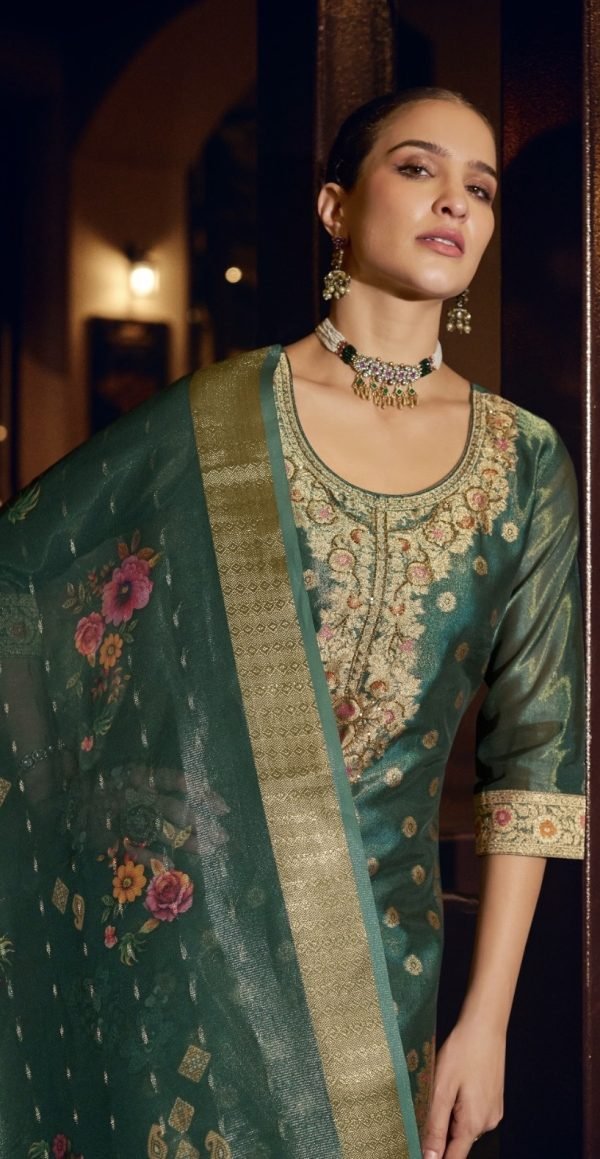 Banarasi Orgenza Straight Designer Suit with Golden Work - 3Pc - Multiple Colors