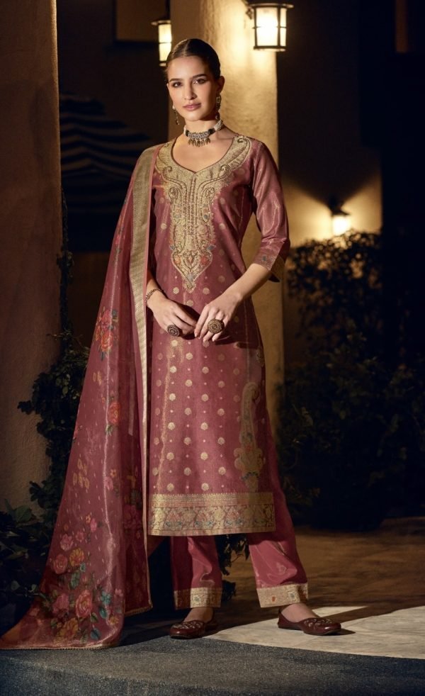 Banarasi Orgenza Straight Designer Suit with Golden Work - 3Pc - Multiple Colors