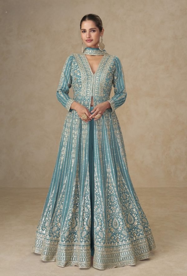 Viscouse Georgette Swaroski Diamond Anarkali Gown Dress - 4 Colors - 2Pc