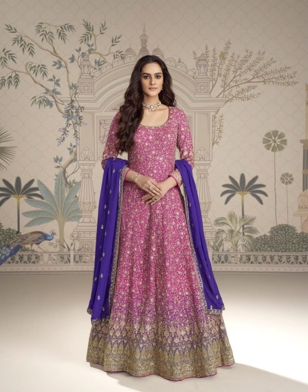Viscouse Georgette Swaroski Diamond Anarkali Gown Dress - 3 Colors - 2Pc